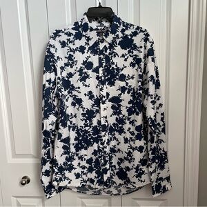 Michael Kors Men’s Navy and White Floral Long Sleeve Button Down Shirt